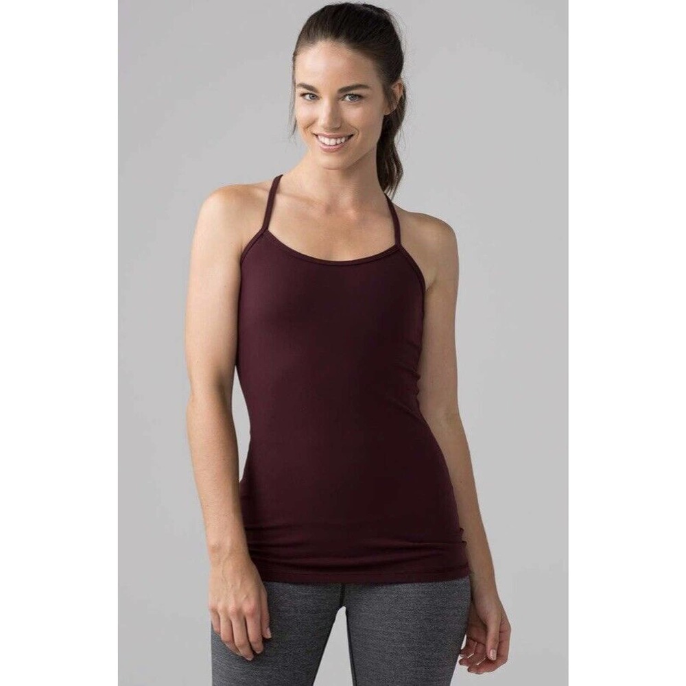 Women’s Strappy Power Y Tank Top With Builtin Bra Burgundy